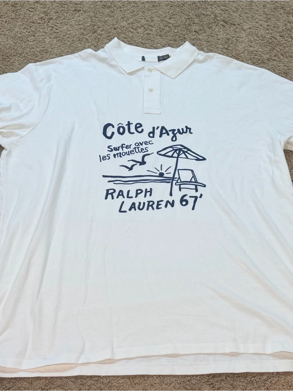 POLO RALPH LAUREN Men’s White  Embroidered “Côte d’Azur” Mesh Shirt Sz 4XLT NWOT